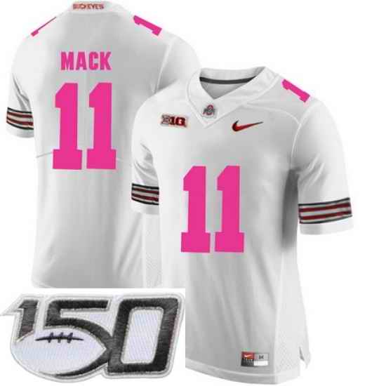Ohio State Buckeyes 11 Austin Mack White 2018 Breast Cancer Awareness College Football Stitched 150th Anniversary Patch Jersey